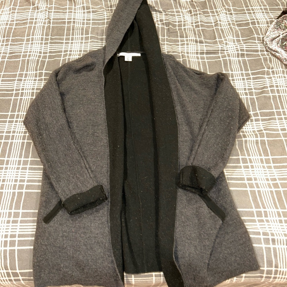 Max Studio Charcoal and Black Hooded Cardigan